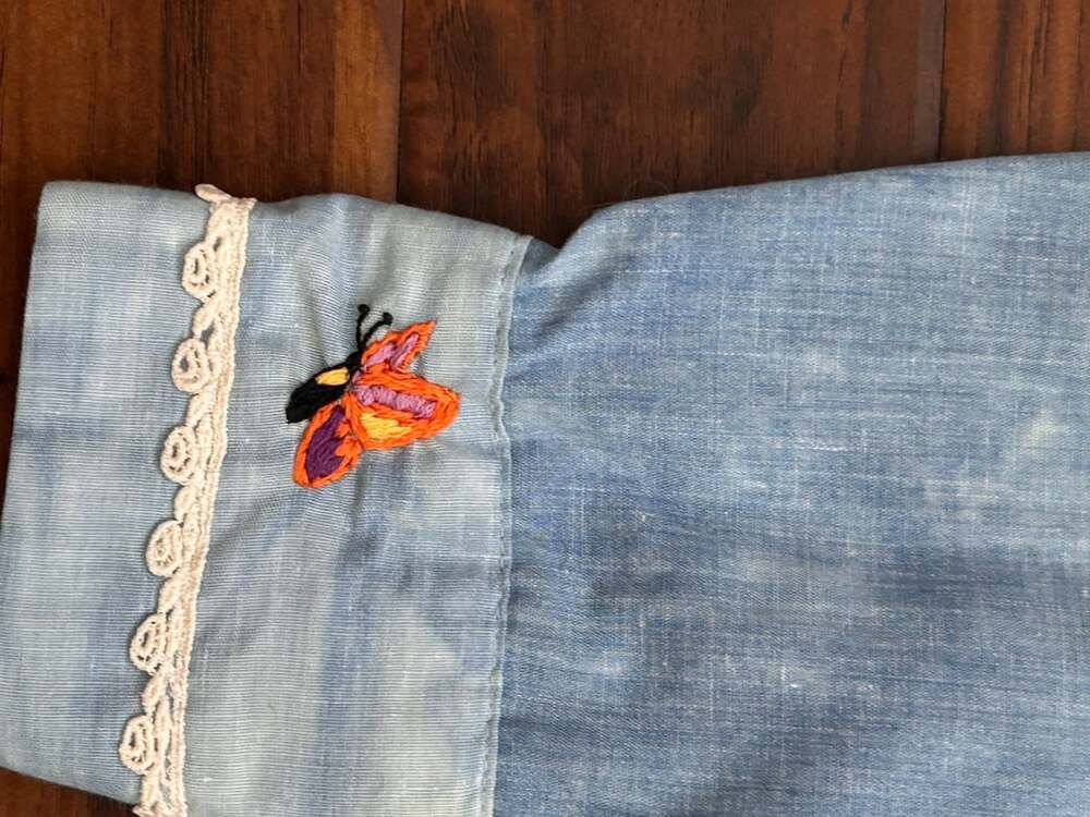 Vintage 70s Wrangler Embroidered Floral Western Denim Shirt prairie boho lace - Picture 14 of 15